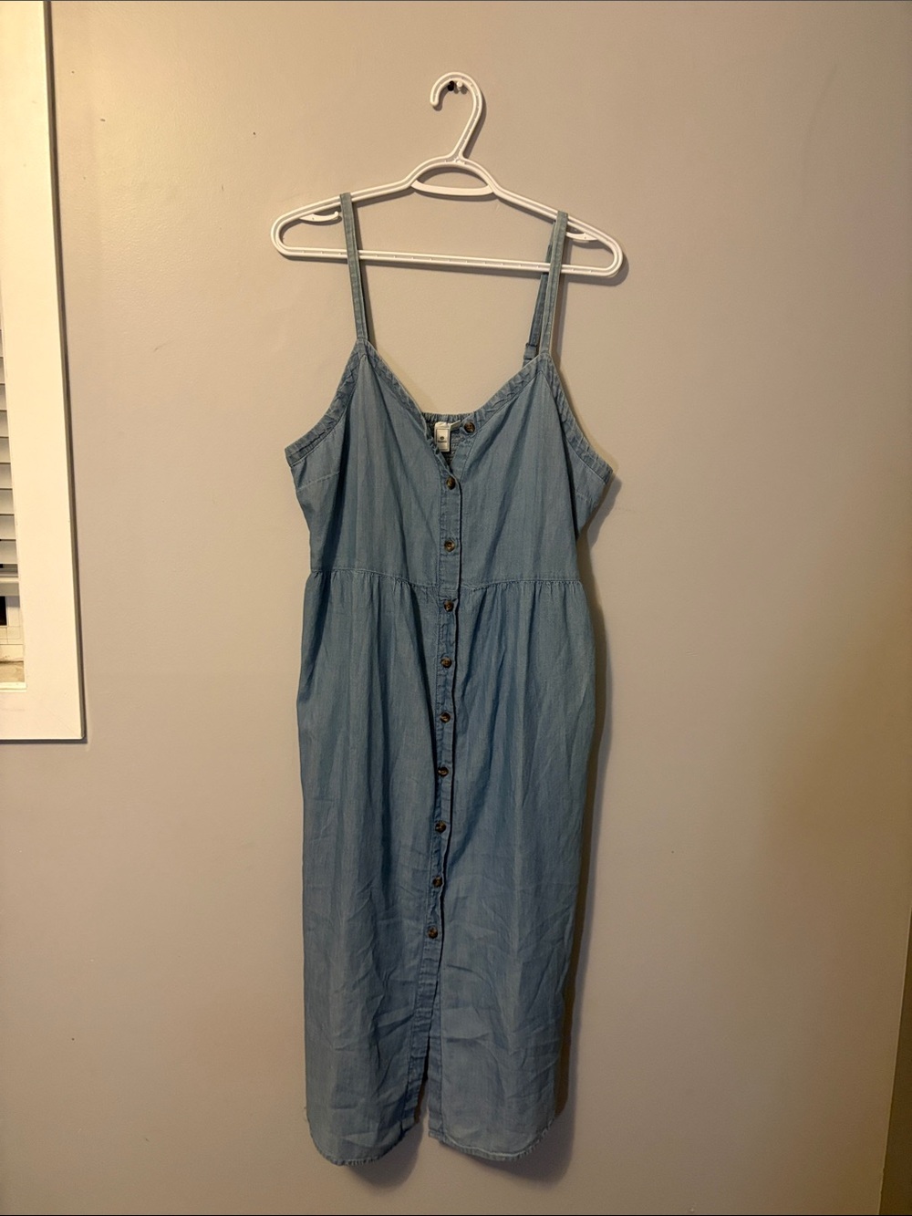 Susina large midi light cotton button down dress with rouched back